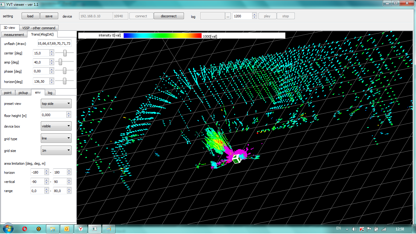 Получение данных с 3D лазерного сканера Hokuyo YVT-X002